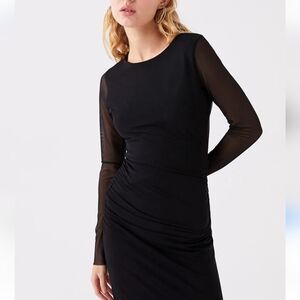 RM Rebecca Minkoff side Ruched Sheer Long Sleeve Black Midi dress
